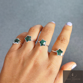Genuine Emerald Ring, Electroplated Ring, Emerald Eternity Ring, Star Shape Emerald Jewelry, Emerald Ring for Women, Gift for Her, Gift Idea